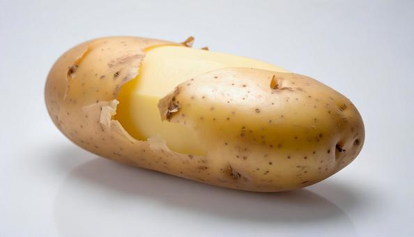 白い背景に皮付きのじゃがいもの写真
