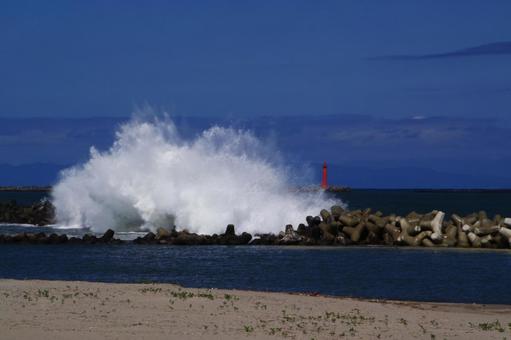 波 波 海,日本海,青空の写真素材