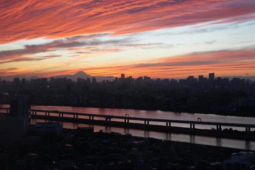 タワーホール船堀からみた夕焼け 船堀タワー,船堀,タワーの写真素材