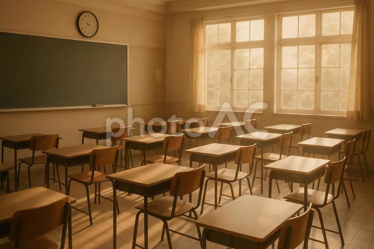 夕陽が差し込む放課後の教室 教室,学校,小学校の写真素材
