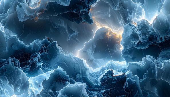 氷河の亀裂と雷の輝きの写真