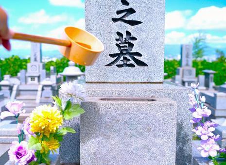 夏のお参り 夏のお参り 柄杓,浄水,お盆の写真素材