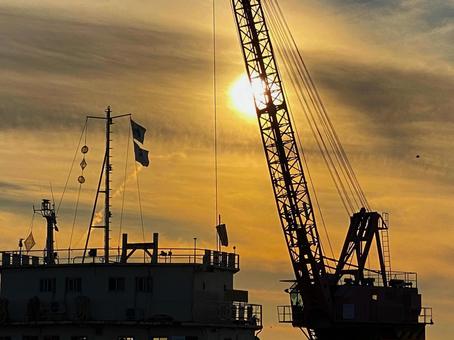 Photo, port, sunset, silhouette, 