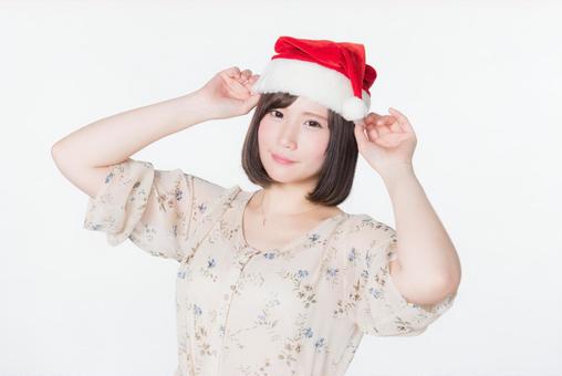 A woman wearing a Santa cap 7, JPG A woman wearing a Santa cap 7, idol, rain sounds beautiful, female, JPG