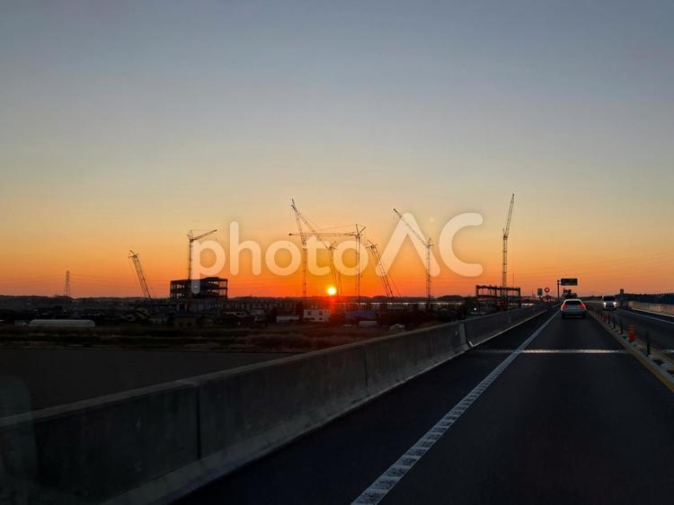 圏央道夕暮れ時１常総市 圏央道,風景,旅の写真素材