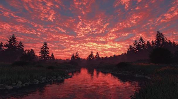 幻想的な夕暮れ時の自然風景 幻想的な夕暮れ時の自然風景の写真
