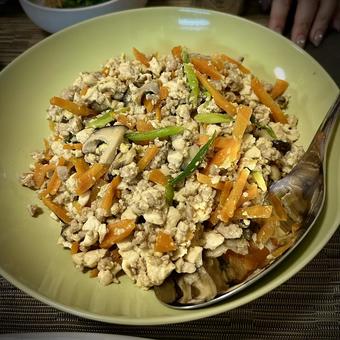 炒り豆腐 炒り豆腐 木綿豆腐,旦那飯,男の料理の写真素材