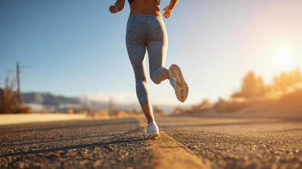 太陽の下、道を行くランナー 太陽の下、道を行くランナーの写真