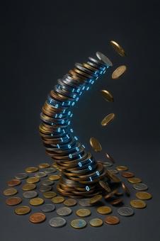 崩れゆく通貨のデジタル渦の写真