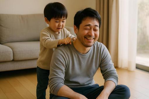 父子の肩たたき時間 父子の肩たたき時間の写真