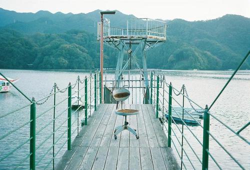 相模湖 相模湖,湖,椅子の写真素材