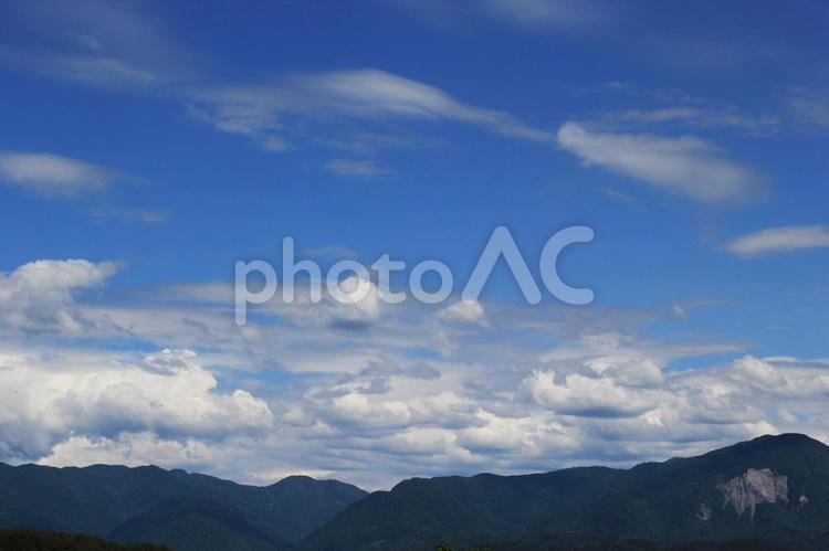 初夏の白神山地と雲と空の風景　１ 初夏,白神山地,雲の写真素材