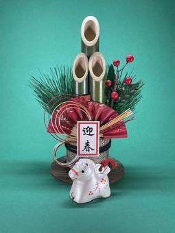 年賀状素材・干支・午年・門松の写真