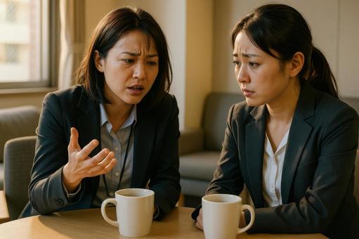 愚痴をこぼす女性社員 愚痴をこぼす女性社員の写真