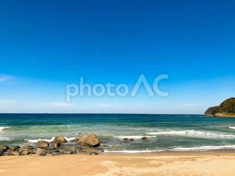 糸島の海 海,砂浜,空の写真素材