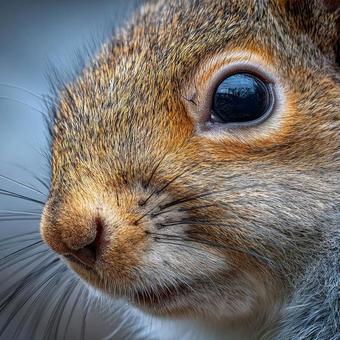 リスの顔と目の極端なクローズアップの写真