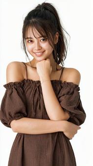 茶色のドレスを着た少女 茶色のドレスを着た少女の写真