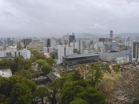 春雨の高知市街地俯瞰 高知市,地方都市,都市の写真素材