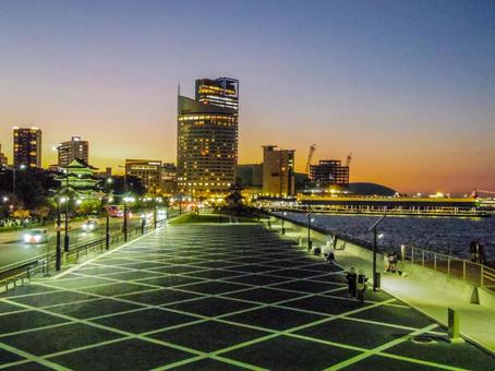 【香川県】高松市・高松港 高松港,夜,夜景の写真素材