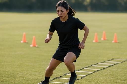 フィジカルトレーニングをする女子選手 フィジカルトレーニングをする女子選手の写真