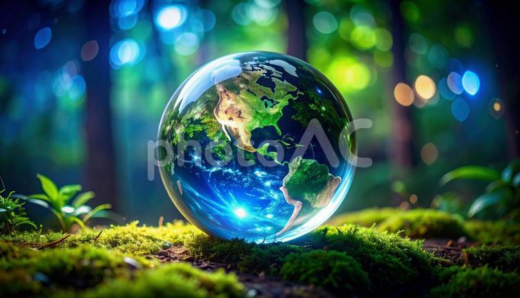 森の中のクリスタル地球儀 地球,クリスタル,環境の写真素材