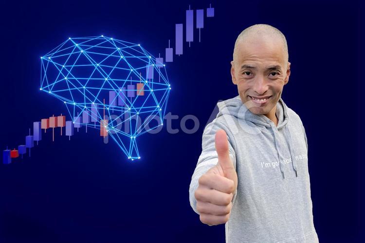 AIの株式チャート売買にいいねの中年男性 ai,株式,チャートの写真素材