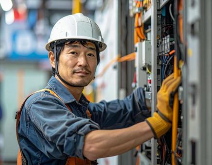 配電盤設置工事をする人 配電盤設置工事をする人の写真