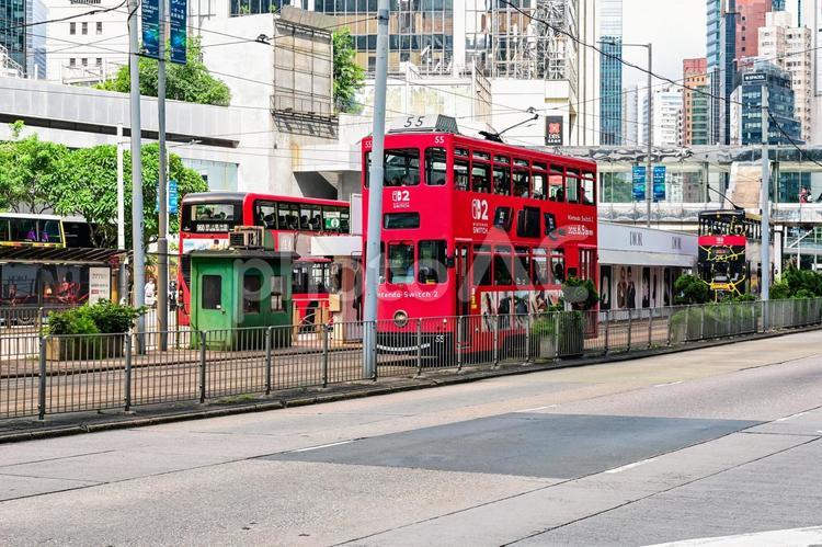 香港・二階建てトラム 香港,トラム,路面電車の写真素材