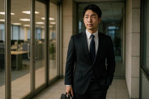 出社直後の男性社員 出社直後の男性社員の写真