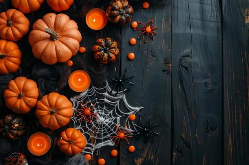 ハロウィンかぼちゃと飾り背景 ハロウィンかぼちゃと飾り背景の写真