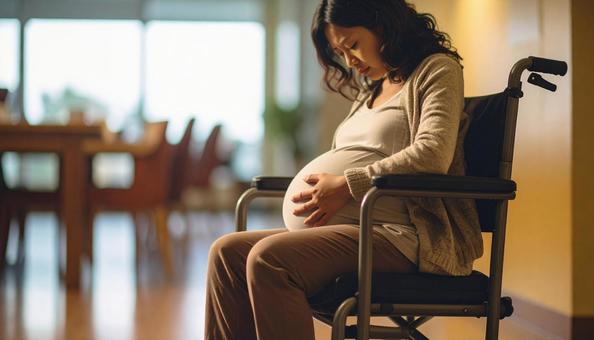 ぐったりと疲れた表情を浮かべる妊婦 ぐったりと疲れた表情を浮かべる妊婦の写真