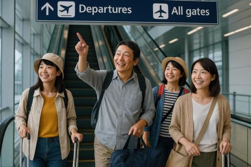 空港のエスカレーターを利用する観光客 空港のエスカレーターを利用する観光客の写真