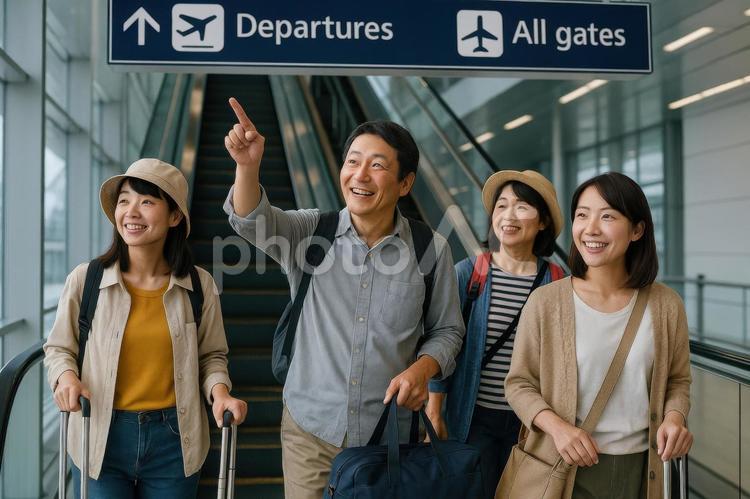空港のエスカレーターを利用する観光客 空港,エスカレーター,日本人の写真素材