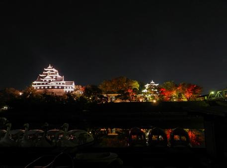 ライトアップされた岡山城天守閣 ライトアップされた岡山城天守閣 岡山城,ライトアップ,烏城灯源郷の写真素材