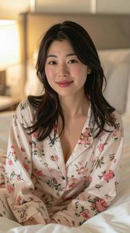 パジャマの女性 パジャマの女性の写真