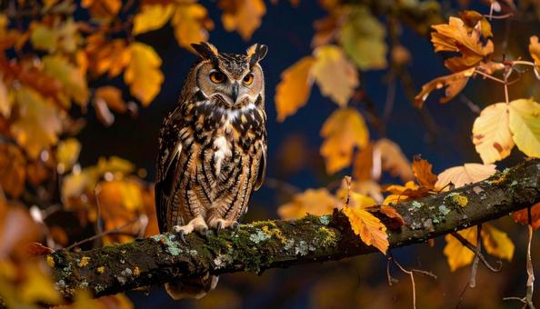 紅葉とフクロウ 紅葉とフクロウの写真