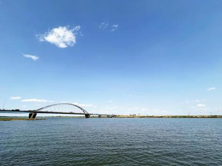 Blue sky, river and overpass, JPG Blue sky, river and overpass, JPG