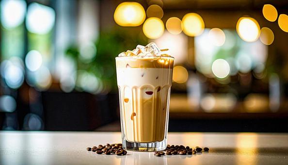 カフェのアイスカフェラテ カフェのアイスカフェラテの写真