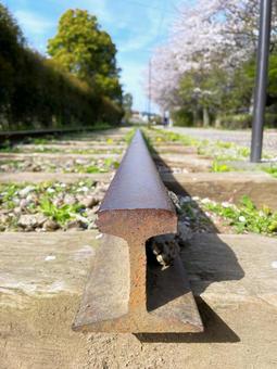廃線のレール 断面 廃線のレール 断面の写真
