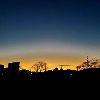 早朝のマジックアワー 朝焼け,空,雲の写真素材