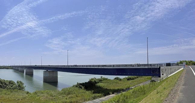 Photo, bridge, new nobi bridge, kiso river, 