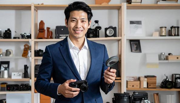 中古カメラを査定をする買取専門業者の写真