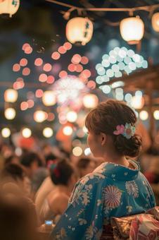 浴衣と祭りの写真