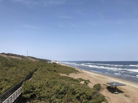 高台から見た海 水域,何人もありません,浜の写真素材