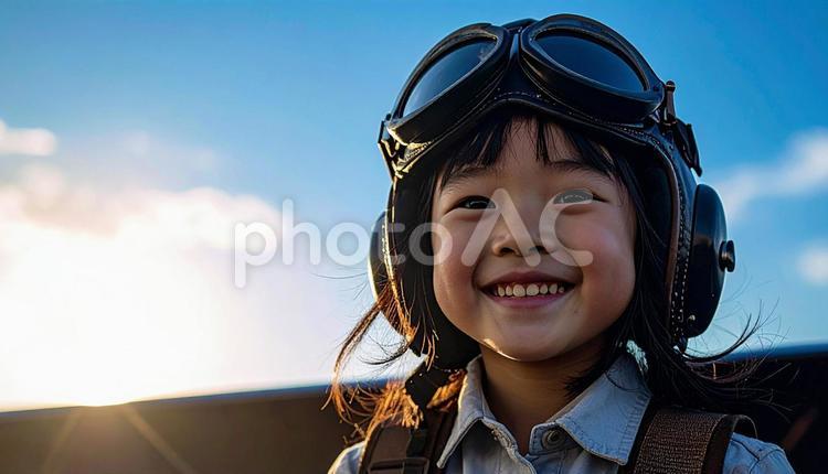 パイロットの姿をした日本人の子ども 子ども,パイロット,乗り物の写真素材