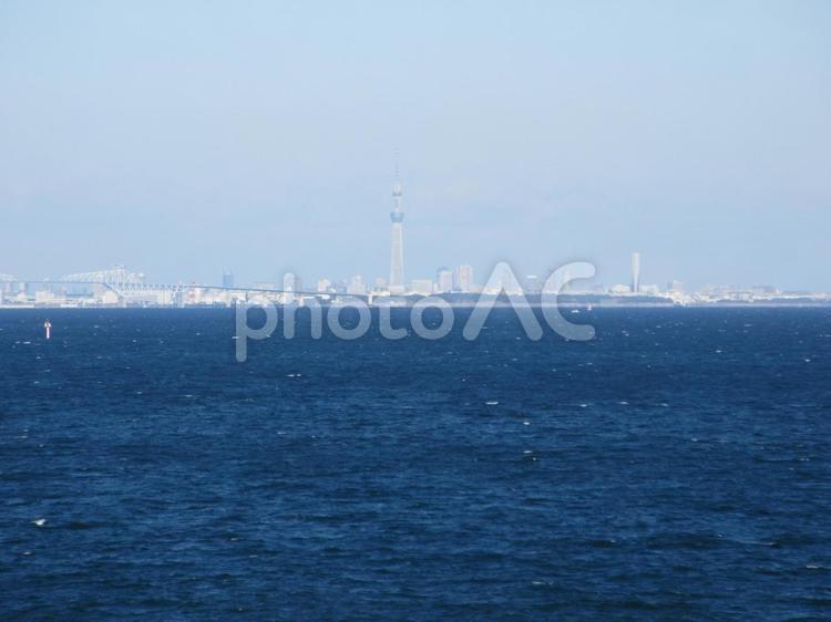 千葉県-海ほたるから望む東京スカイツリー 東京湾,アクアライン,東京スカイツリーの写真素材