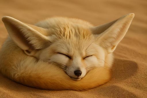 丸く眠るフェネック 丸く眠るフェネックの写真
