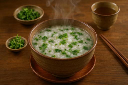 七草がゆの食卓 七草がゆの食卓の写真