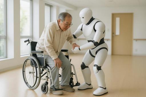 車椅子を補助するロボットの写真