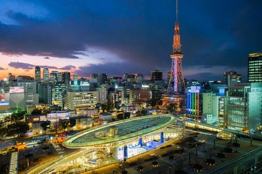 愛知県名古屋市 夕暮れの栄の街並み 愛知県名古屋市 夕暮れの栄の街並み 名古屋,名古屋テレビ塔,テレビ塔の写真素材